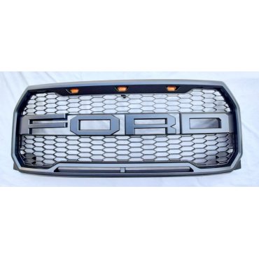 Ford F150 Mk13 2015+ решетка радиатора с LED огнями в стиле Raptor KRN серая
